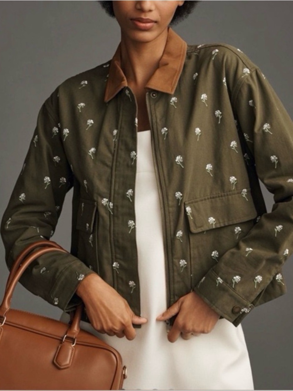 Anthropologie embroidered Green Floral barn Jacket